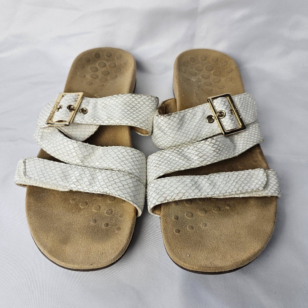 Vionic Skylar White Snake Leather Slip On Sandals Casual 9